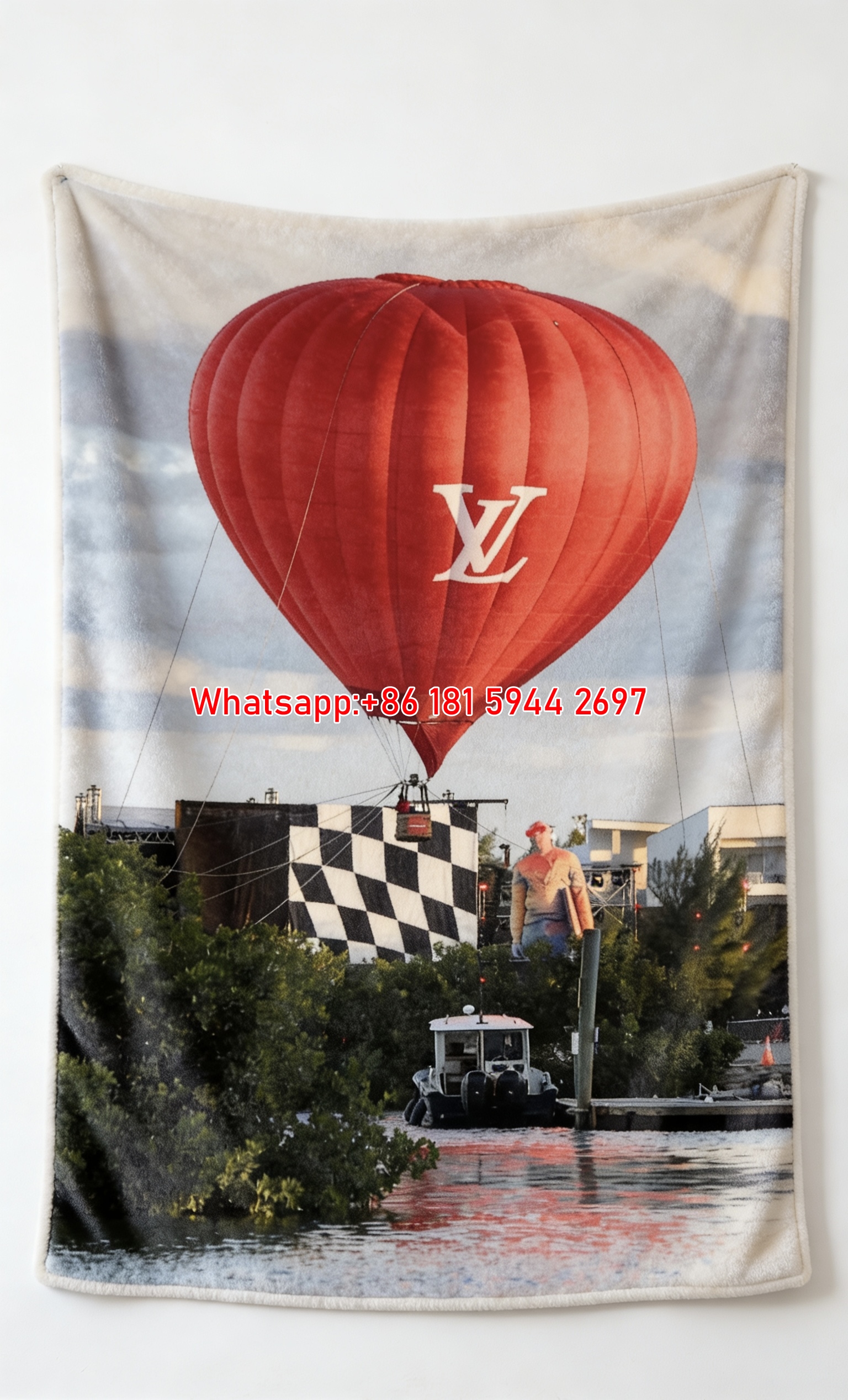 LV Red Hot Air Balloon Blanket Luxury LV Balloon Sky Throw 225